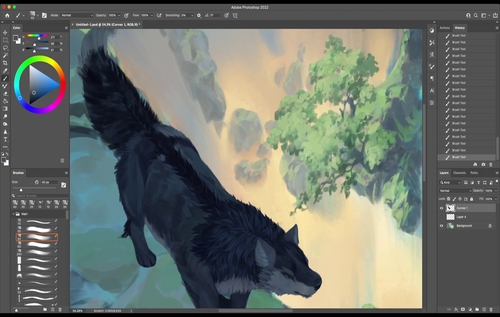 悬谷中的狼绘画过程