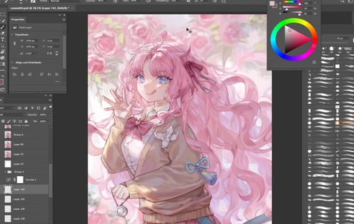粉色蔷薇少女画法