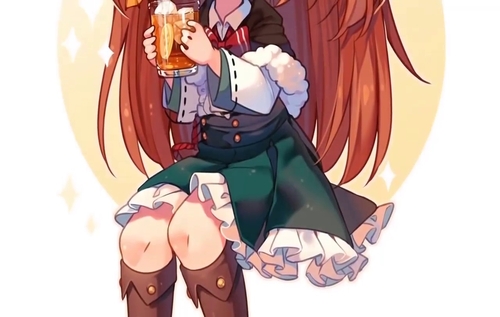 绘画一个喝着饮料的橙发少女
