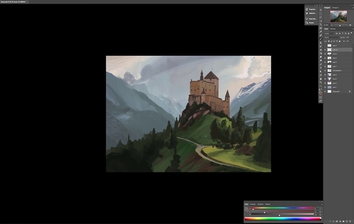 山顶的城堡场景画画教程