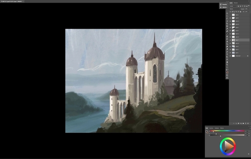 河边的城堡场景画画教程